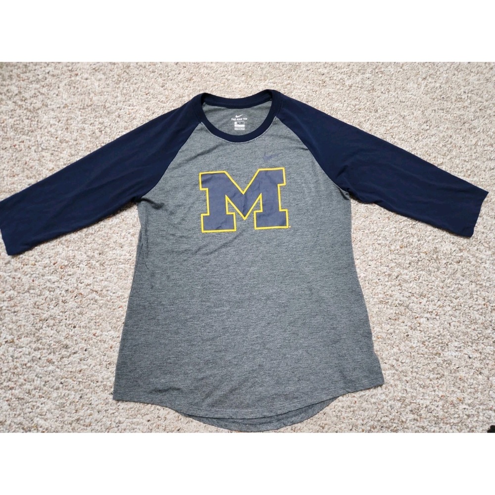 Nike Michigan Wolverines Raglan T Shirt Mens Large 3/4 Sleeve Gray 642483-07F